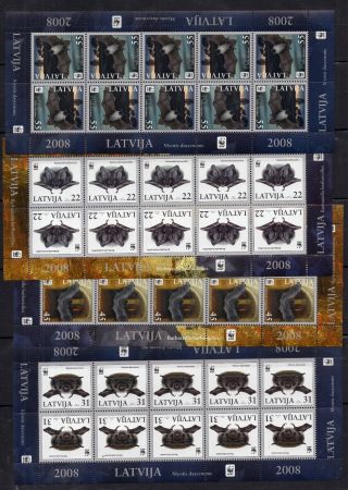 Rare - 10x Latvia 2008 - Wwf - Bats - Fauna On Postage Stamps - Mnh Ae3