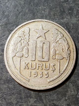 1935 Turkey 10 Kurus Rare Old Coin