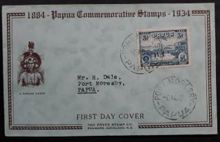 Rare 1934 Papua Jubilee Of British Protectorate Fdc - 3d Stamp Cd Port Moresby