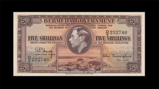 1937 British Colony Bermuda 5 Shillings Kgvi 5/ - Rare ( (aunc/unc))