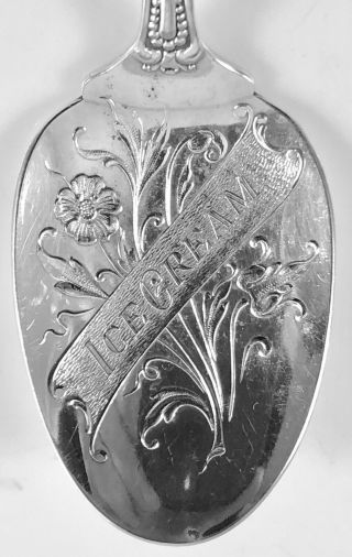 Antique Rare Victorian Silver Plate Ice Cream Advertising Banner & Flowers Spoon