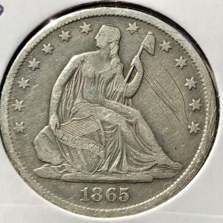 1865 S Seated Liberty Half Dollar 50c San Francisco Higher Grade Rare 11865