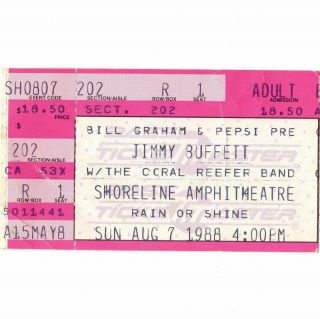 Jimmy Buffett Concert Ticket Stub Shoreline 8/7/88 Mountain View California Rare