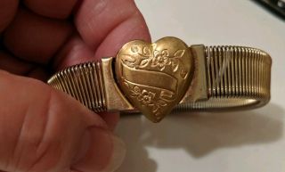 Rare Vtg Elastic Spring Wire Bracelet With Engravable Heart Locket,  Gold Tone