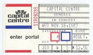Rare Genesis 11/16/83 Washington Dc Capital Centre Concert Ticket Stub