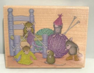 House Mouse Knit - A - Rific Knitting Sewing Yarn Mice Rubber Stamp Large Rare