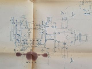 Rare vintage 1957 blueprint drawing Perkins P3/144 Marine Engine 3 boat 3