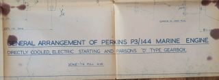 Rare vintage 1957 blueprint drawing Perkins P3/144 Marine Engine 3 boat 4