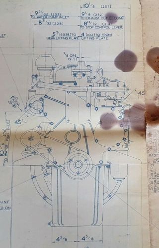Rare vintage 1957 blueprint drawing Perkins P3/144 Marine Engine 3 boat 5