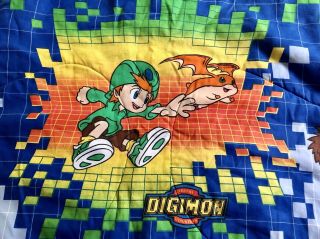 RARE Vintage Digimon Digital Monsters Kids Twin Comforter Blue Cover Blanket 2