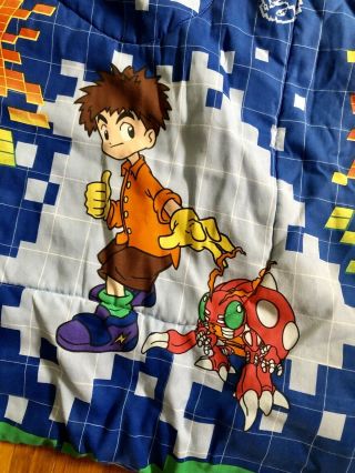 RARE Vintage Digimon Digital Monsters Kids Twin Comforter Blue Cover Blanket 3