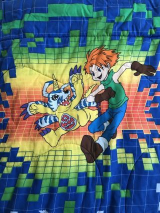 RARE Vintage Digimon Digital Monsters Kids Twin Comforter Blue Cover Blanket 6