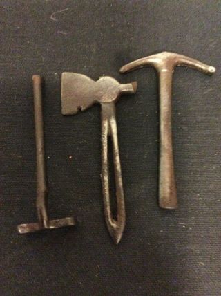 Rare Antique Miniature Cast Iron Toys Tools Hoe,  Pick,  Axe 3 1/2”
