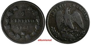 Mexico Empire Of Maximilian Maximiliano I Copper 1864 M 1 Centavo Rare Km 384