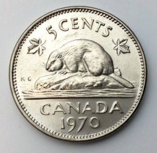 1970 Canada Five 5 Cents Nickel Uncirculated Rare Date Coin Fresh From Roll A249