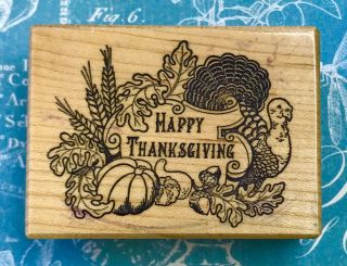Psx F - 167 Happy Thanksgiving Turkey Cornucopia Harvest Pilgrim Acorn Square Rare