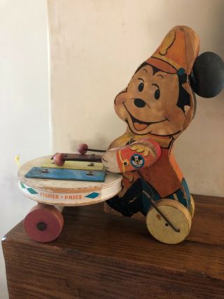 Vintage Fisher Price 1963 Mickey Mouse Zilo 714 Sears Vintage Pull Toy Rare 3