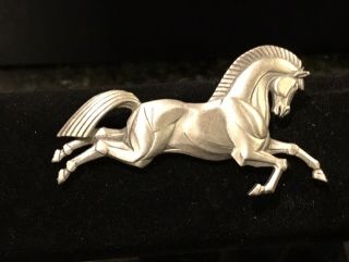 Vintage Art Deco Jj Jonette Pewter Trojan Horse Galloping Pin/brooch Rare