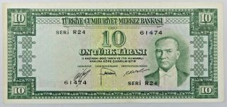 Rare Central Bank Of Turkey Republic 10 Lira Bank Note 1930 1952 Pick 157a