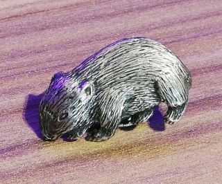 Rare Vintage Solid Silver Wombat Pin Badge Brooch.  Hallmarked
