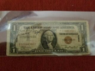 $1 " Hawaii " Wwii P - C Block " Wwii Short Snorter " Dec 30,  1944 " Rare Please Read