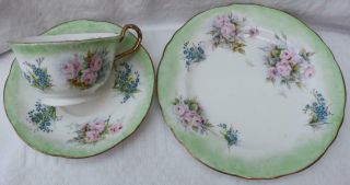 Rare Aynsley Signed Louise Allingham Handpainted Flowers Trio Cup Saucer Plate