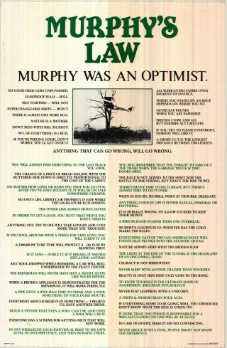 Tv Poster Murphy’s Law 23x35” Vintage 1980 