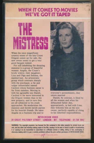The Mistress aka The Mistress Is Served Sexy Senta Berger Inter - Ocean VHS Rare 2