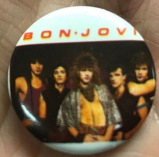Bon Jovi 1984 Pin Jon Extremely Rare Collectible From The 1st Album 1.  25 Inches
