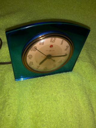 RARE Art Deco GE General Electic Blue Mirror clock Model 3H94, 4