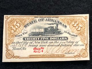 1889 State Of Arkansas Steam Engine Railroad Stock Coupon Extremely Rare