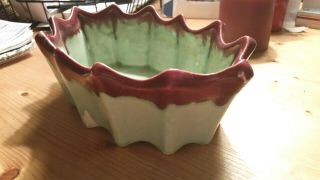 McCoy Pottery Rare planter bowl lime green and magenta starburst rim 4