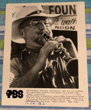 Rare Photo 1980 Pbs Pete Fountain Orleans Jazz Clarinetist