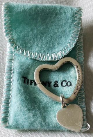 Vintage Tiffany & Co Sterling Silver Open Heart Key Ring Chain Hang Tag Rare