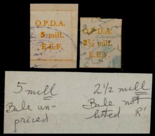 Palestine British Mandate O.  P.  D.  A.  E.  E.  F.  Revenue Stamps 5 & 2.  5 Mi,  Very Rare.