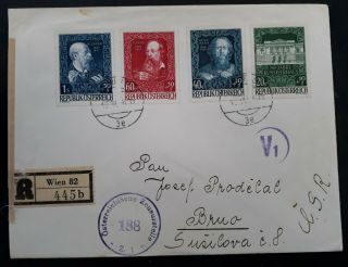 Very Rare 1948 Austria Censor Registd Cover Ties 4 Künstlerhaus Stamps Canc Wien