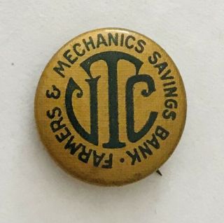 Farmers & Mechanics Savings Bank Whitehead & Hoag Pin Badge Rare Vintage (a2)