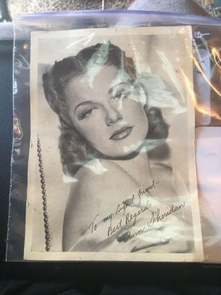 Ann Sheridan Very Rare Early Autographed Photo 1939