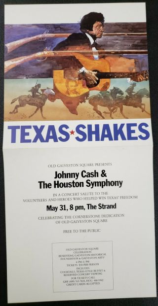 Johnny Cash,  Very Rare Concert Flyer,  Galveston on the Strand,  May 31,  1986 2