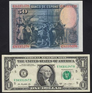 1928 50 Pesetas Spain Vintage Paper Money Rare Old Banknote Currency P 75b UNC 2