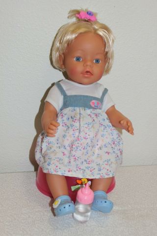 16  Rare Baby Born Doll W/potty And Bottle/drinks And Wet,  Blue Eyes