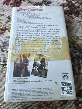 Return Of The Living Dead VHS horror rare zombies cult Thorn EMI HBO Video 2