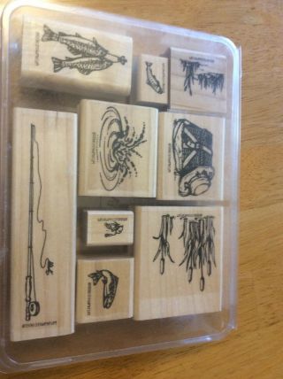 Stampin’ Up Fishin,  Set Of 9 Wood Mounted Stamps - Rare