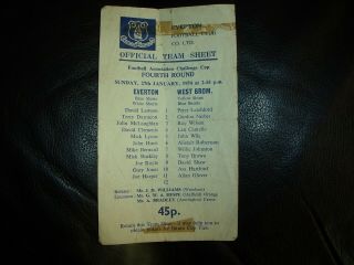 Everton V West Brom Fac 27/1/1974 Rare Team Sheet