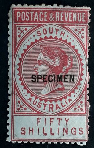Rare 1886 South Australia 50/ - Dull Pink Postage&rev Stamp Specimen Variety