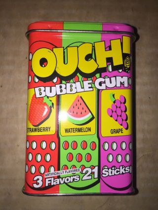 Ouch Bubble Gum Neon Candy Tin Vintage Amurol Bandage Style With Gum Rare