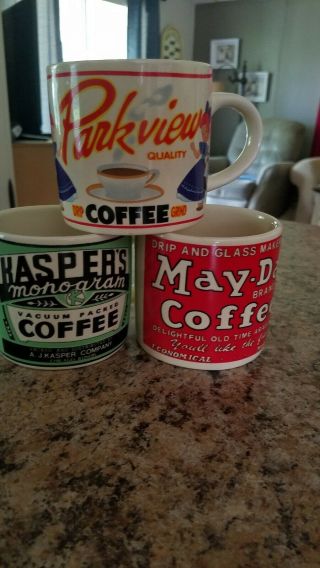 1992 Yester Year 3 Coffee Mugs By Westwood 12 Oz.  Vintage Rare Perfect Cond.