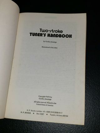Two Stroke Tuners Handbook by Gordon Jennings 1973 RARE H.  P.  Books 3