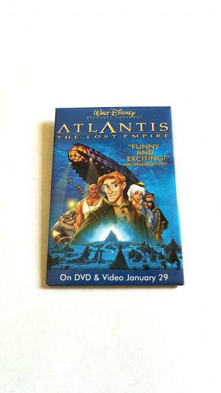 Rare 2001 Disney Atlantis The Lost Empire Movie Promo Button - Michael J Fox Pin