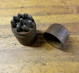 Rare Antique Tools Number Punch 1/4 " Stamp Set • Black Walnut Wooden Holder ☆usa